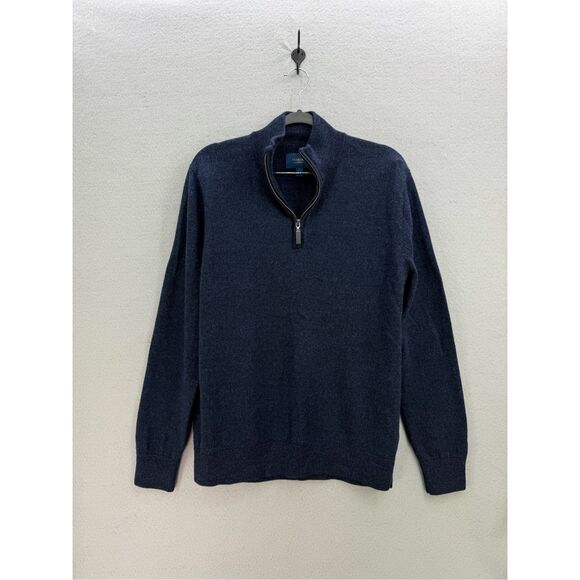 Fairlane Mens Blue Long Sleeve 1/4 Zip Merino Wool Pullover Sweater Size Large - Picture 1 of 8